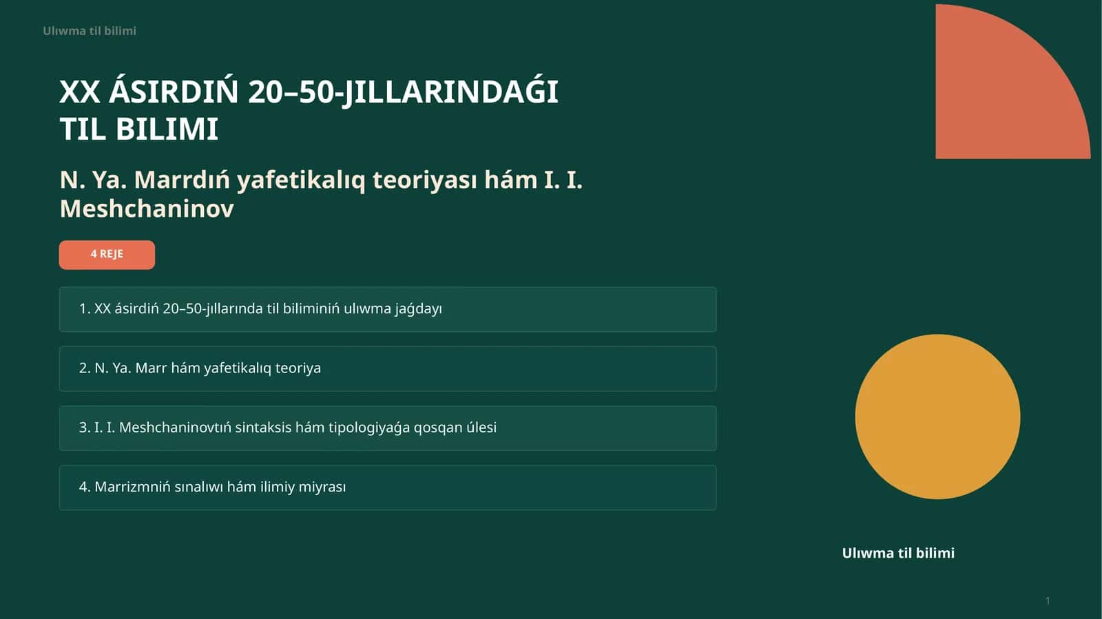 XX ÁSIRDIŃ 20–50-JILLARINDAǴI TIL BILIMI 1
