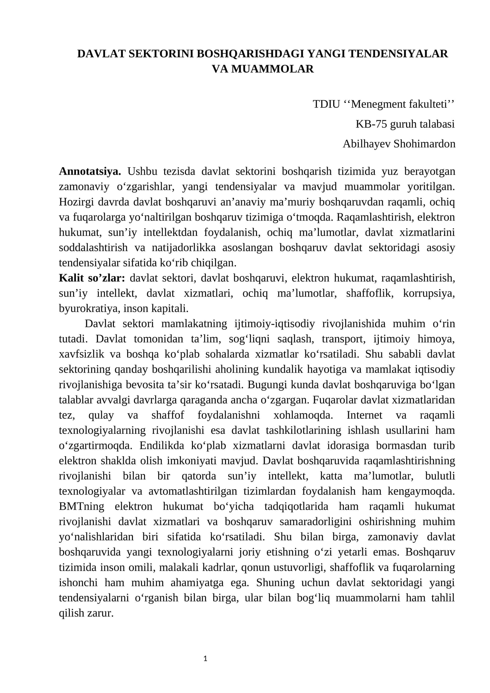 DAVLAT SEKTORINI BOSHQARISHDAGI YANGI TENDENSIYALAR VA MUAMMOLAR 1