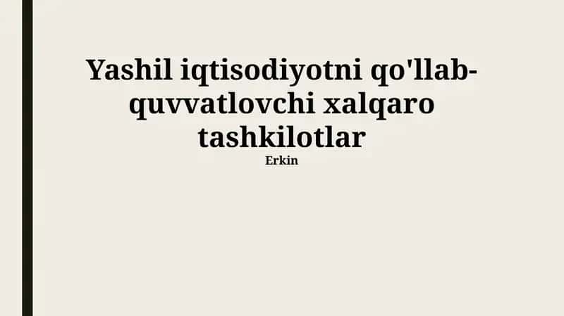 Yashil iqtisodiyotni qo'llab-quvvatlovchi xalqaro tashkilotlar 1