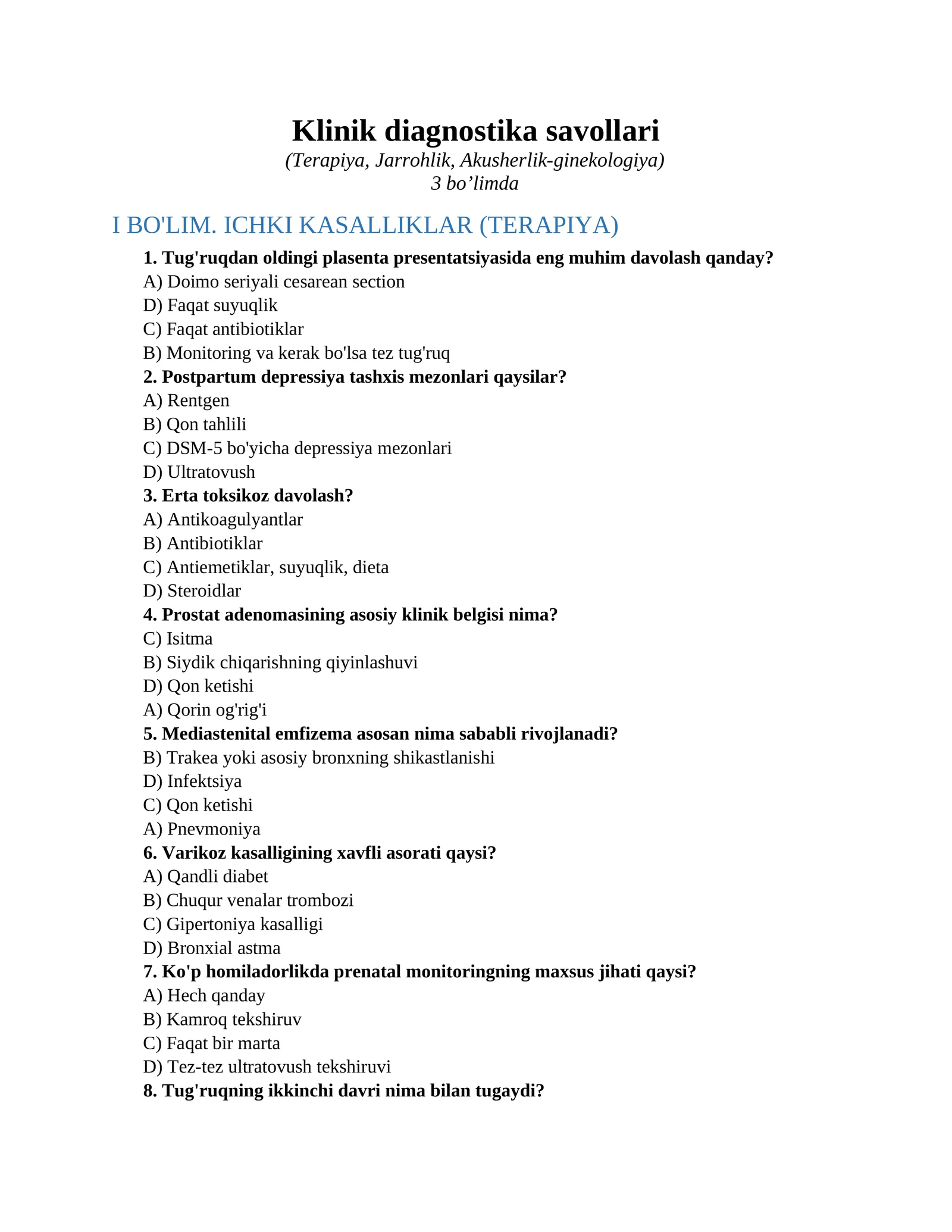 Klinik diagnostika savollari 1