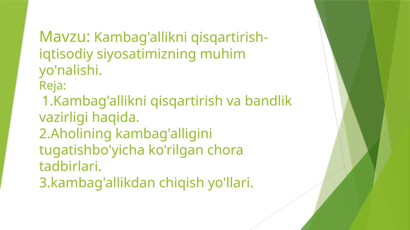 Kambag'allikni qisqartirish- iqtisodiy siyosatimizning muhim yo'nalishi 1