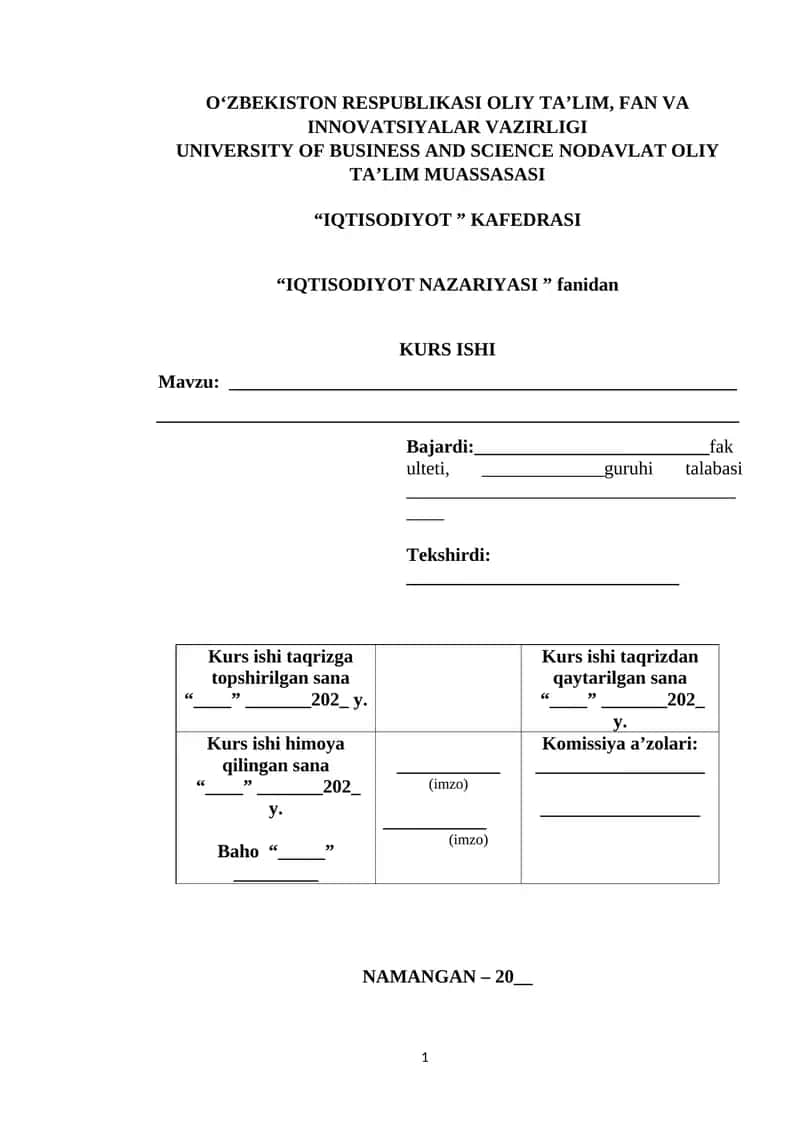 IQTISODIYOT NAZARIYASI KURS ISHI 1