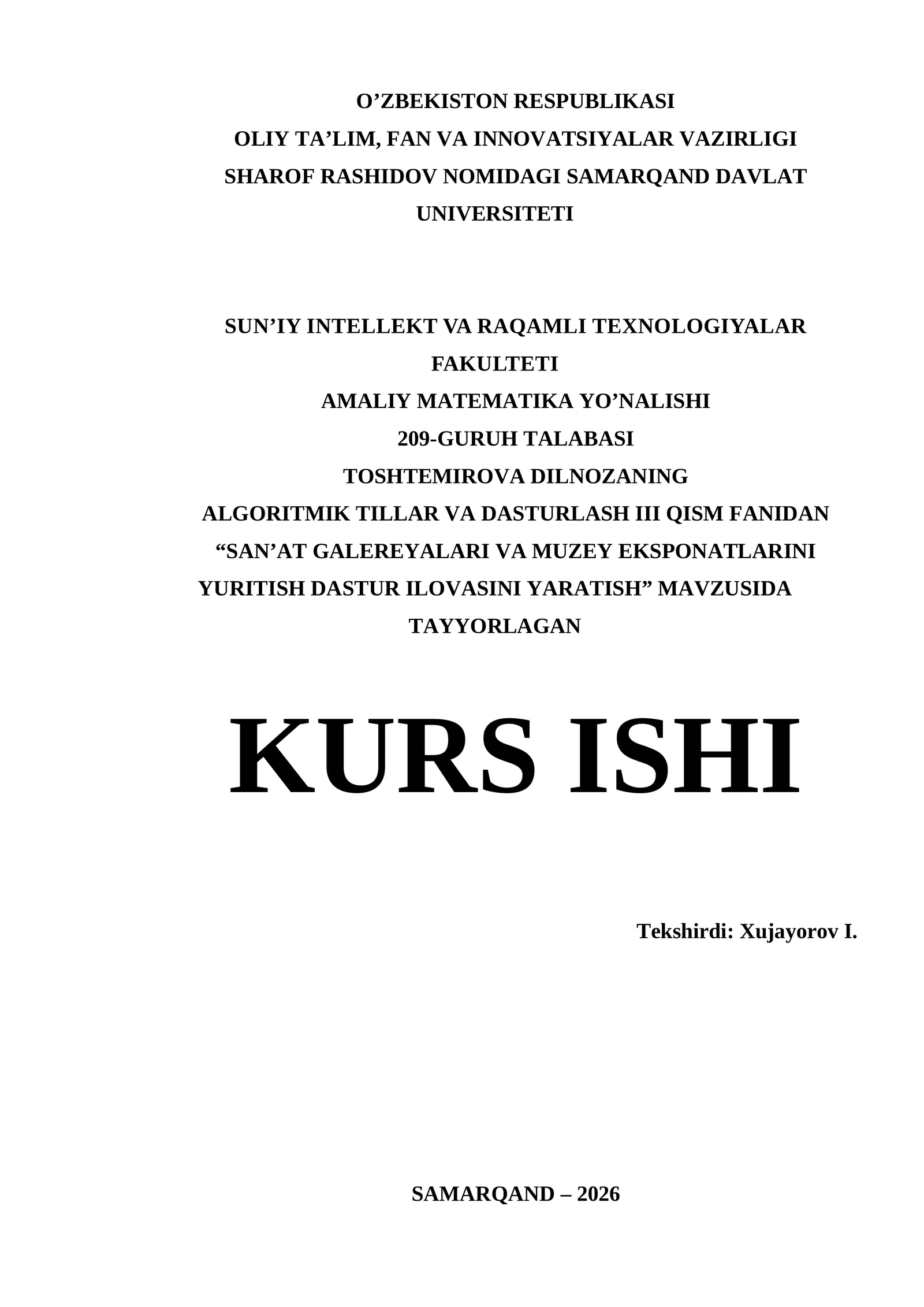 Visual Studio | Kurs ishi - SAN’AT GALEREYALARI VA MUZEY EKSPONATLARINI YURITISH DASTUR ILOVASINI YARATISH 1