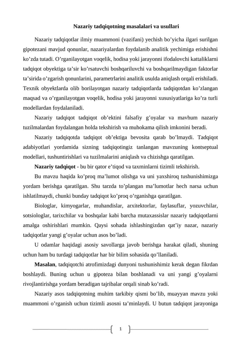 Nazariy tadqiqotning masalalari va usullari 1