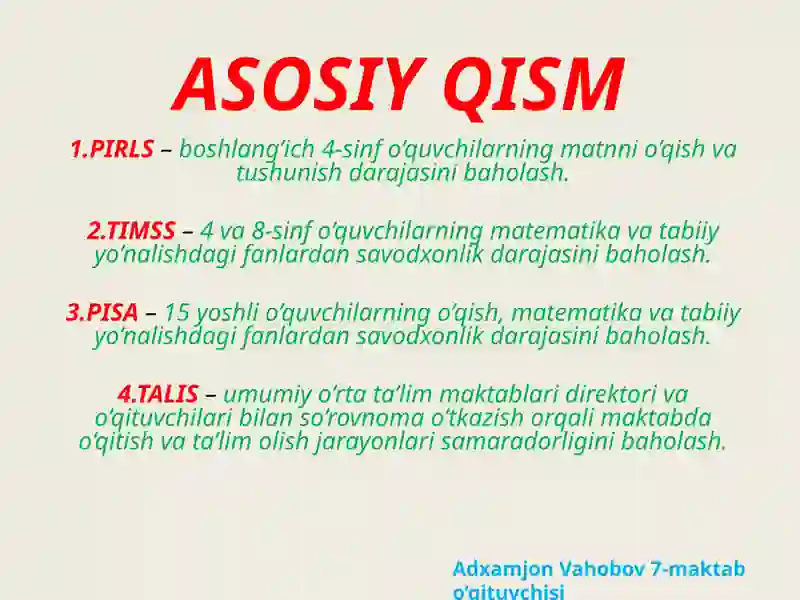PIRLS, TIMSS, PISA, TALIS