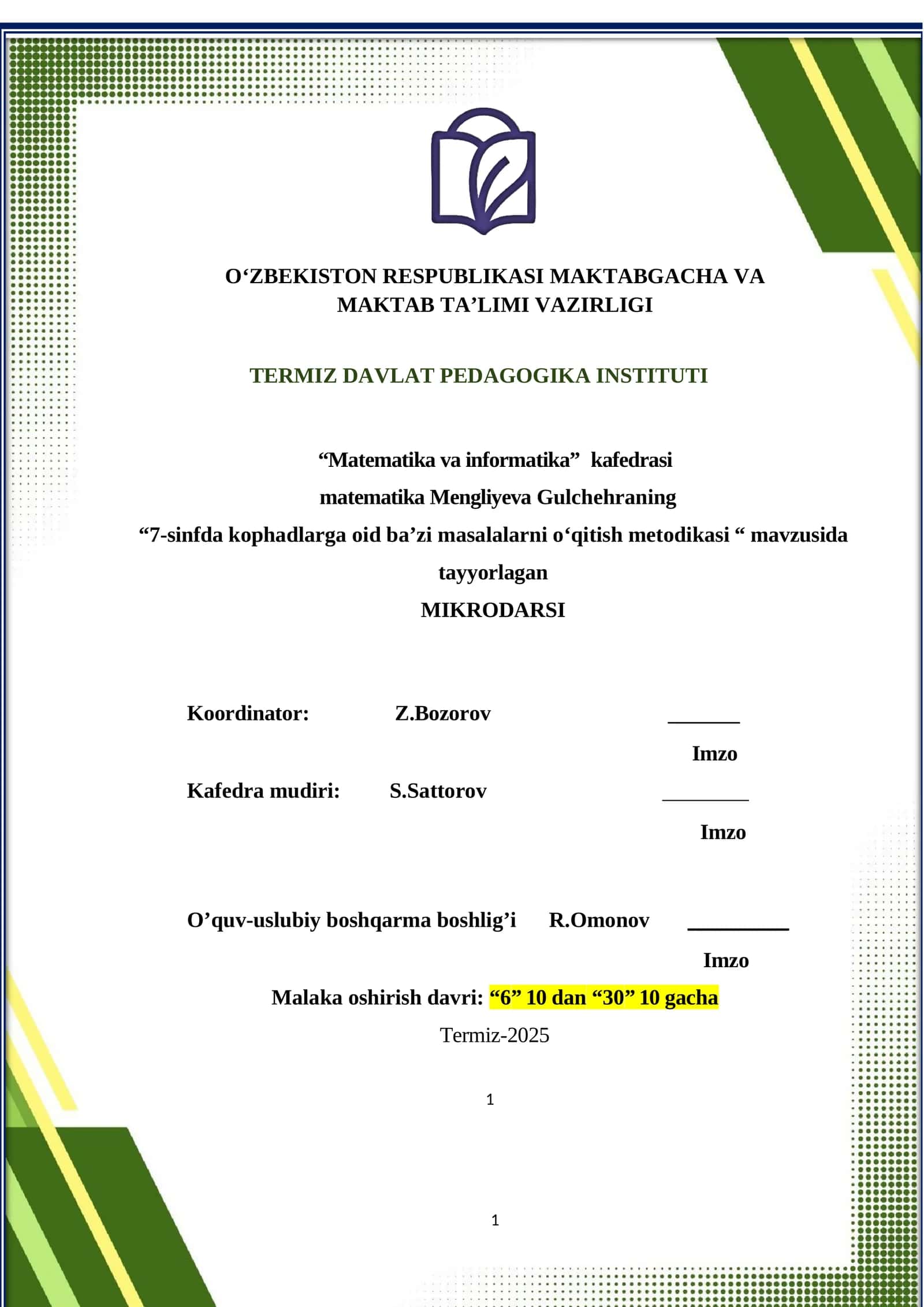 "7-sinfda kophadlarga oid ba’zi masalalarni o‘qitish metodikasi" 1
