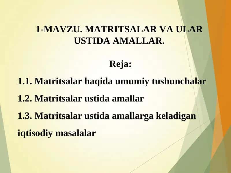 MATRITSALAR VA ULAR USTIDA AMALLAR 1