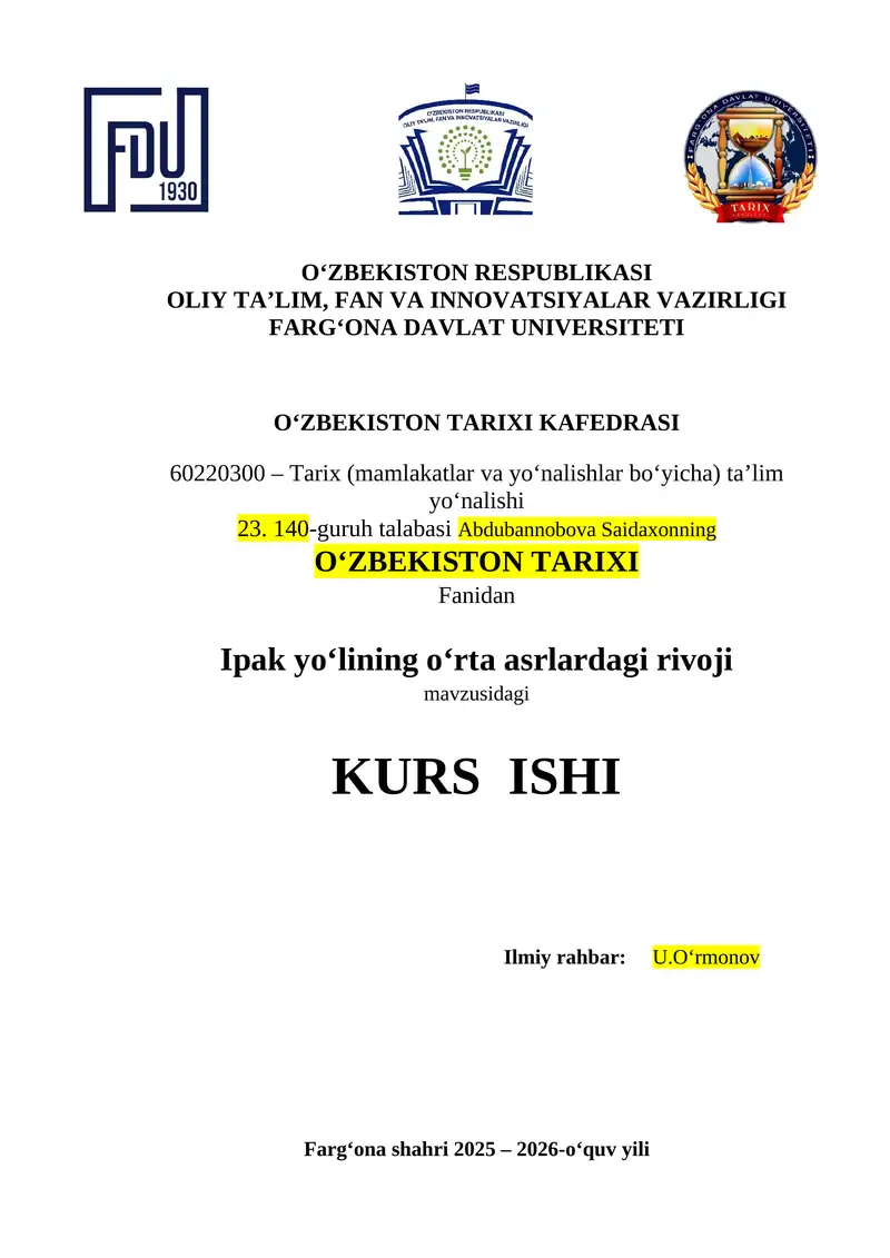 Ipak yo‘lining o‘rta asrlardagi rivoji 1