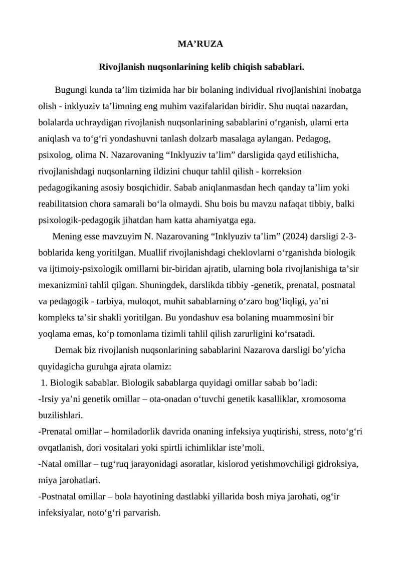 Rivojlanish nuqsonlarining kelib chiqish sabablari. 1
