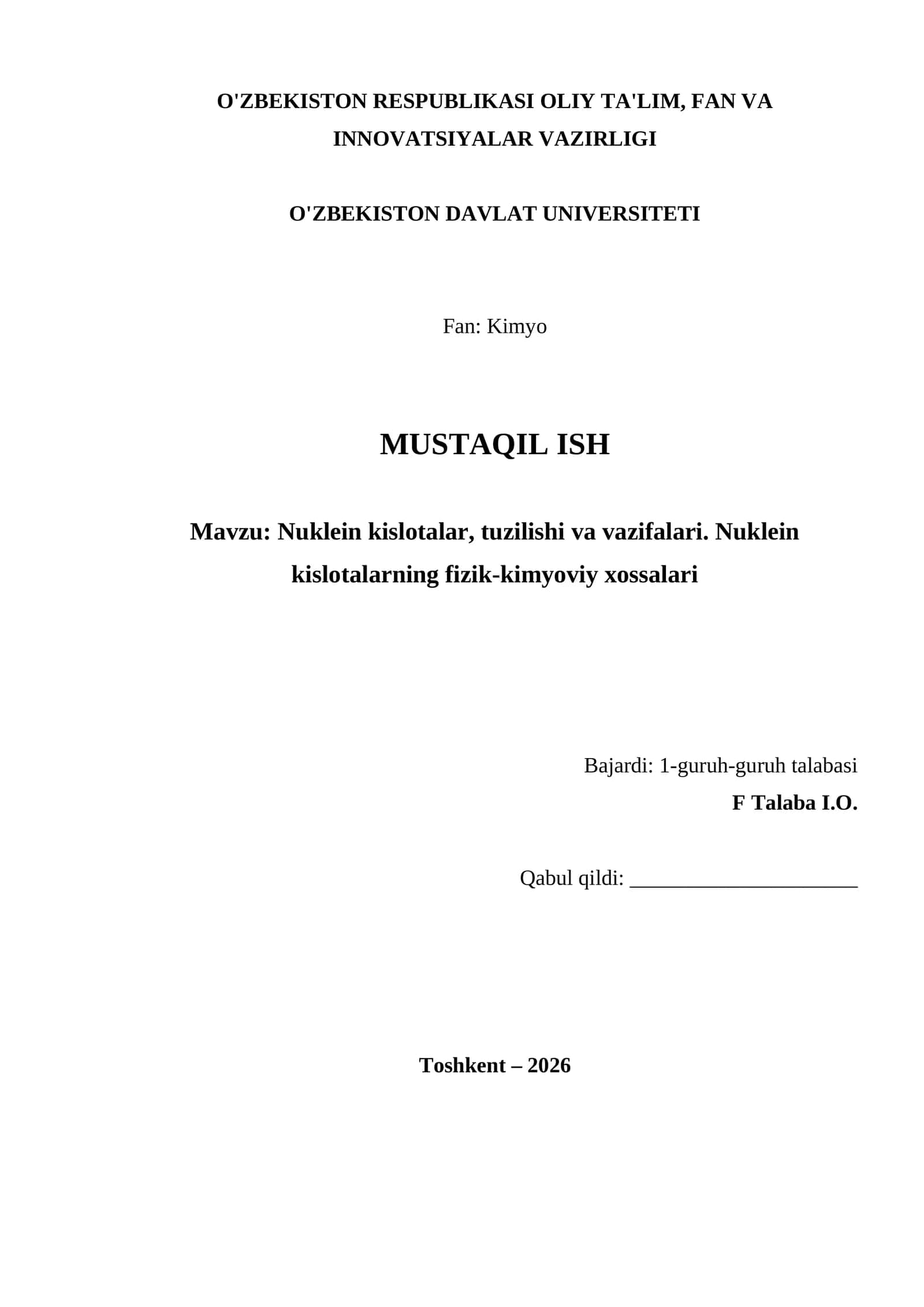 Nuklein kislotalar, tuzilishi va vazifalari 1
