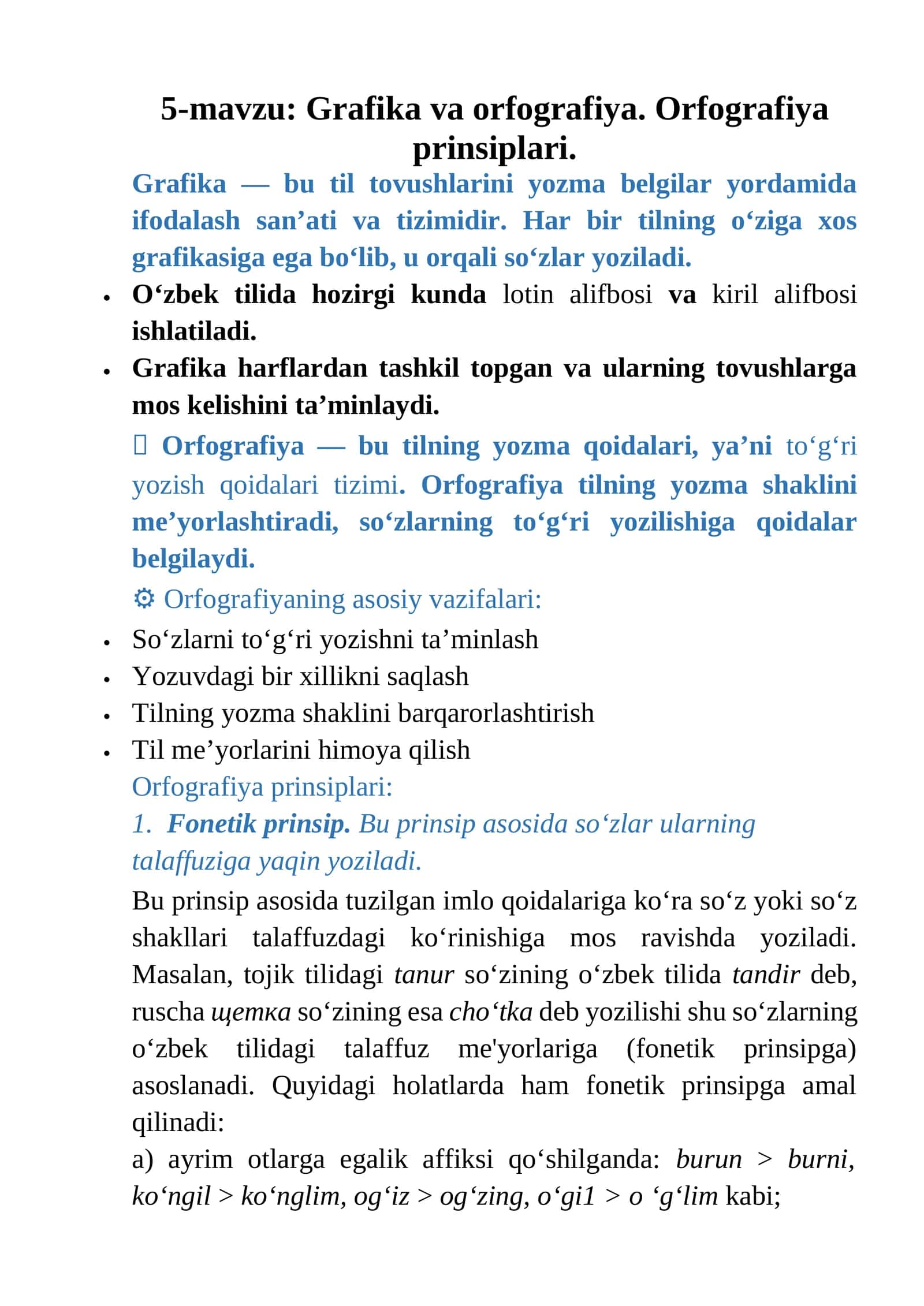Grafika va orfografiya. Orfografiya prinsiplari 1