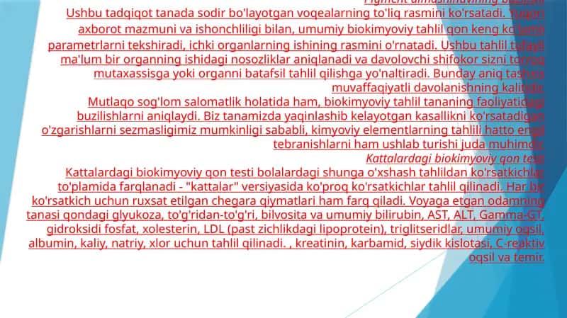 Biokimyoviy qontekshiruvi qanday ko'rsatkichlarni o'z ichiga oladi 1