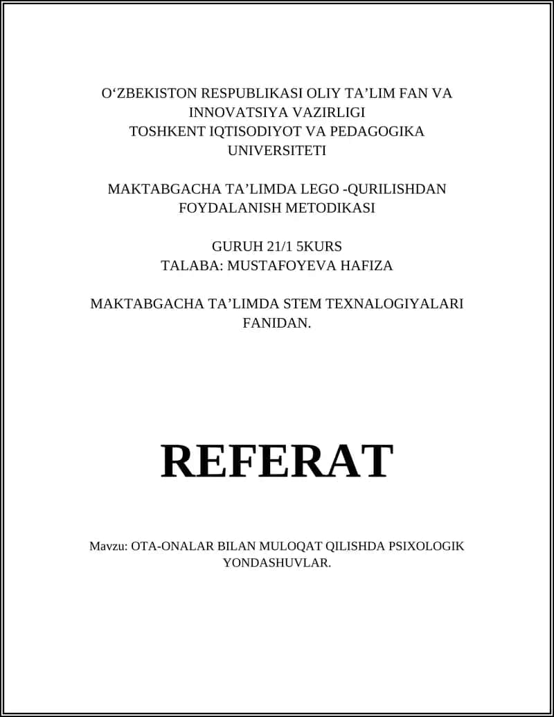 MAKTABGACHA TA’LIMDA LEGO -QURILISHDAN FOYDALANISH METODIKASI 1