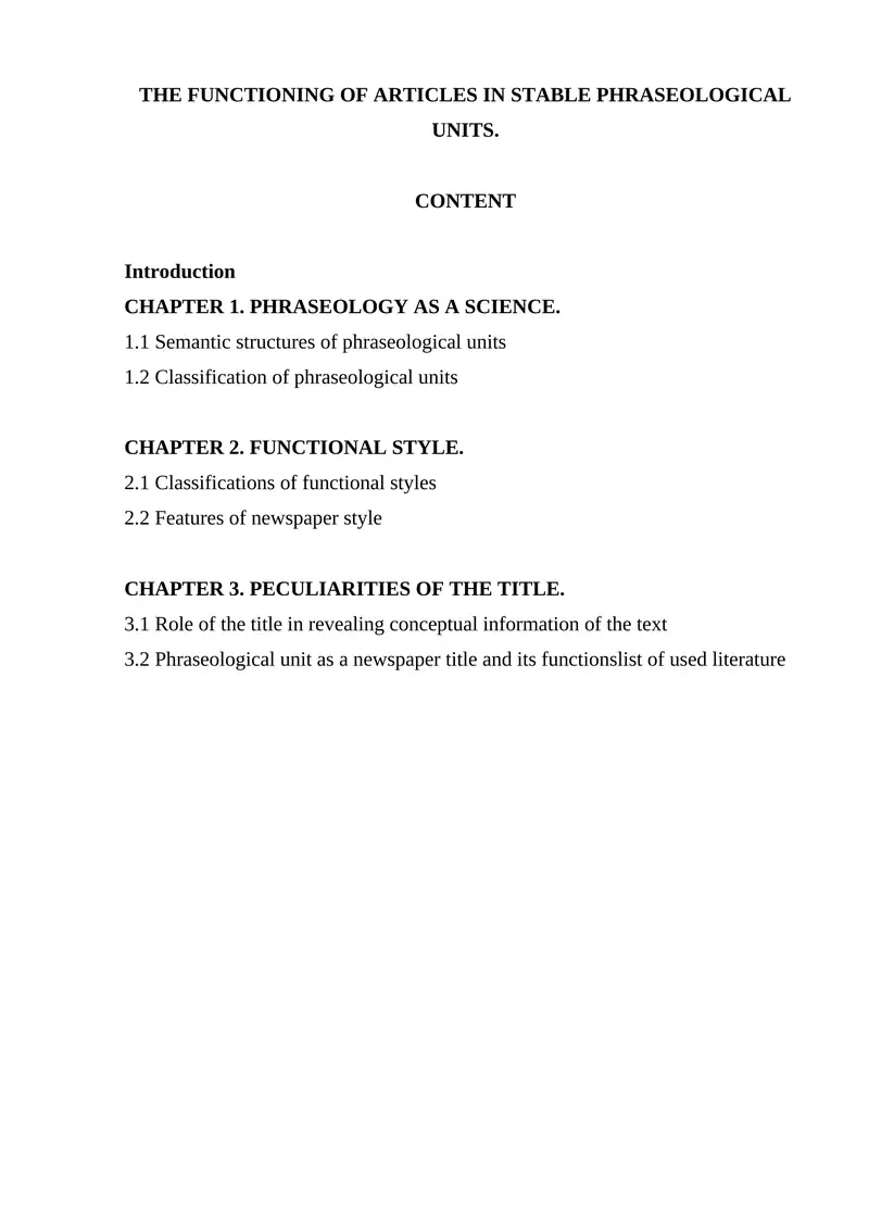 Functioning of Articles in Stable Phraseological Units 1