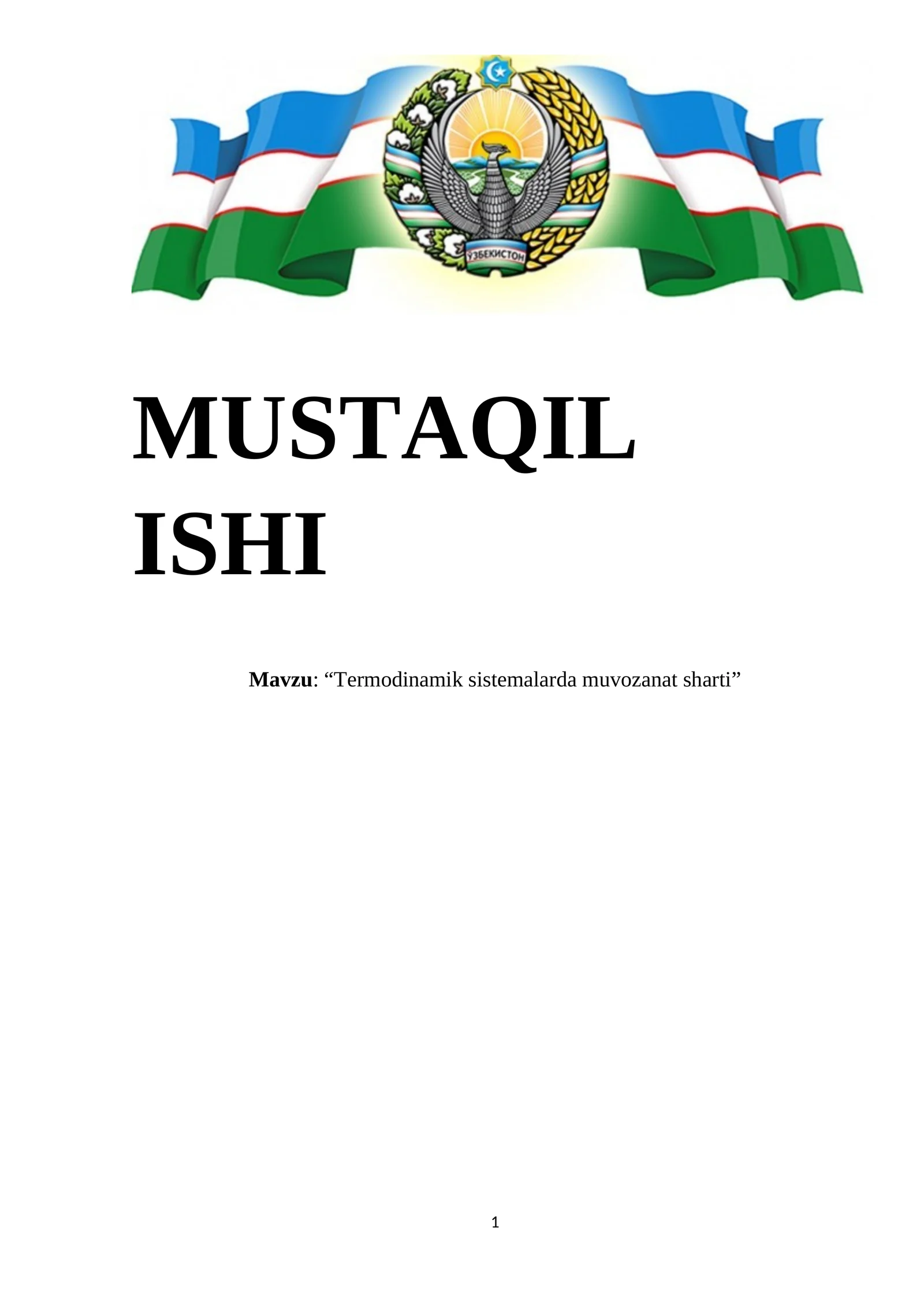 Termodinamik sistemalarda muvozanat sharti 1