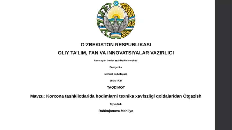 Korxona tashkilotlarida hodimlarni texnika xavfszligi qoidalaridan Ôtgazish 1