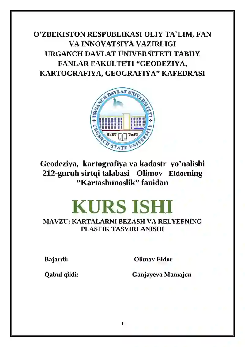 KARTALARNI BEZASH VA RELYEFNING PLASTIK TASVIRLANISHI