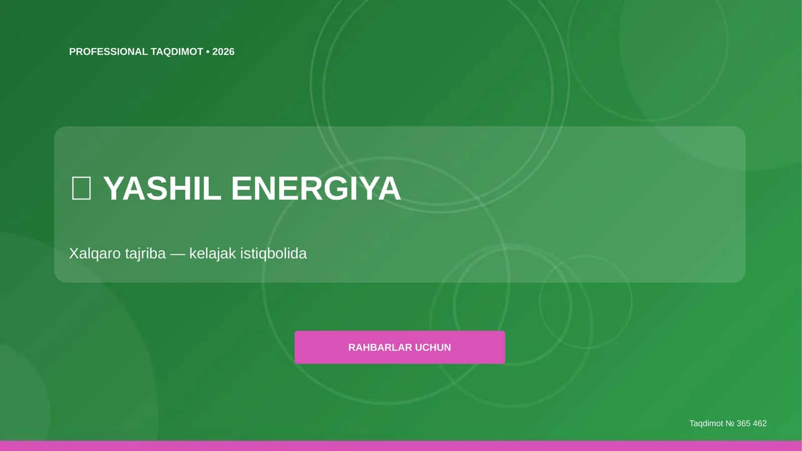 Yashil energiya: xalqaro tajriba (kelajak istiqbolida) [rahbarlar uchun] 1