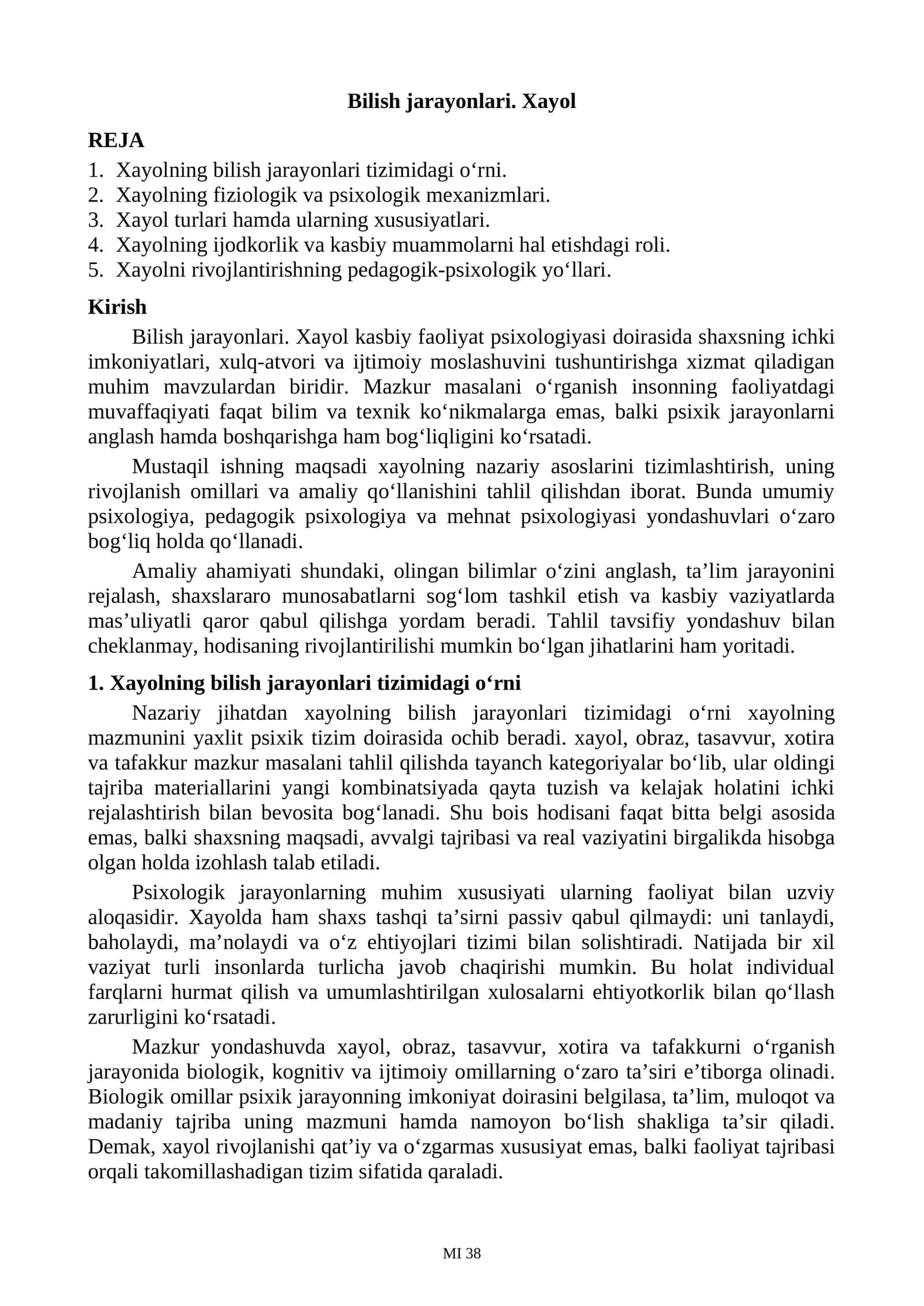 Xayolning Bilish Jarayonlari 1