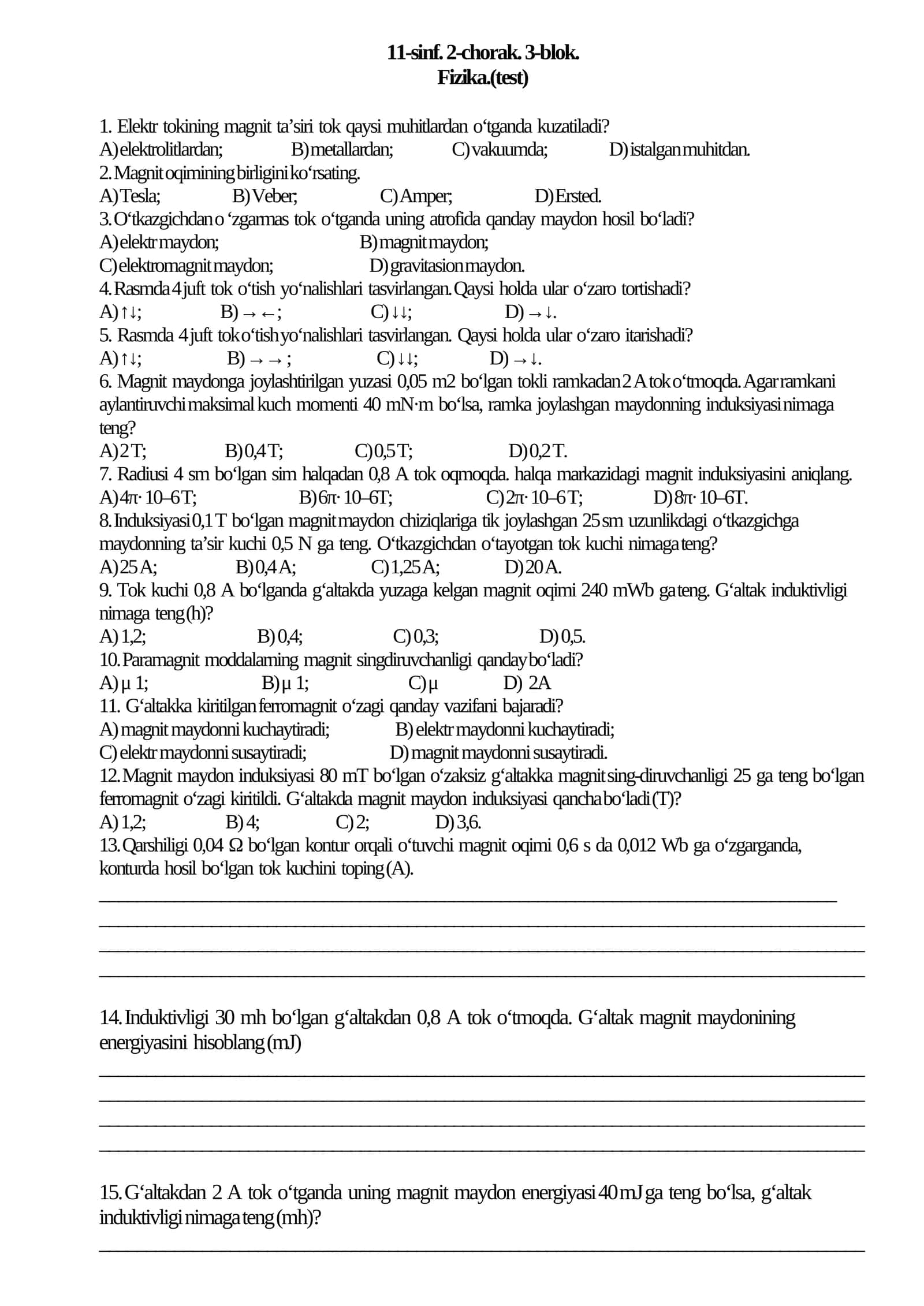 Fizika (test) 1