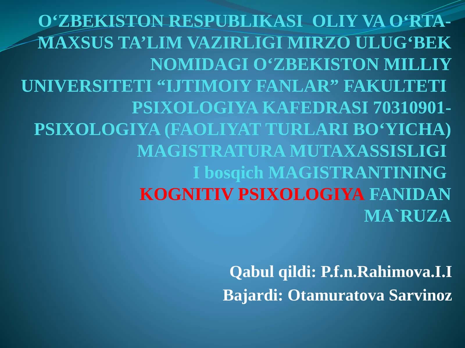 PSIXOLOGIYA (FAOLIYAT TURLARIBOʻYICHA) MAGISTRATURA 1