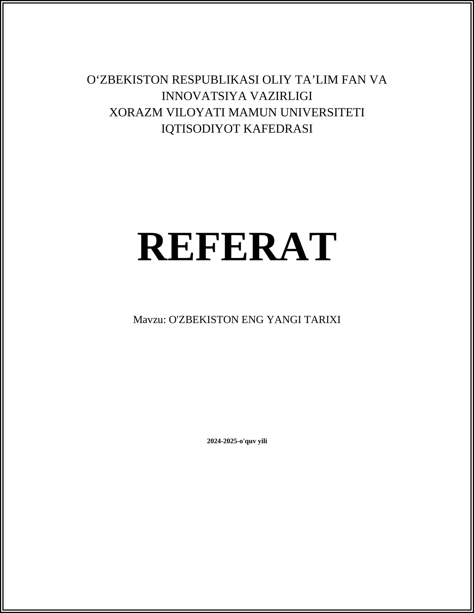O'ZBEKISTON ENG YANGI TARIXI 1