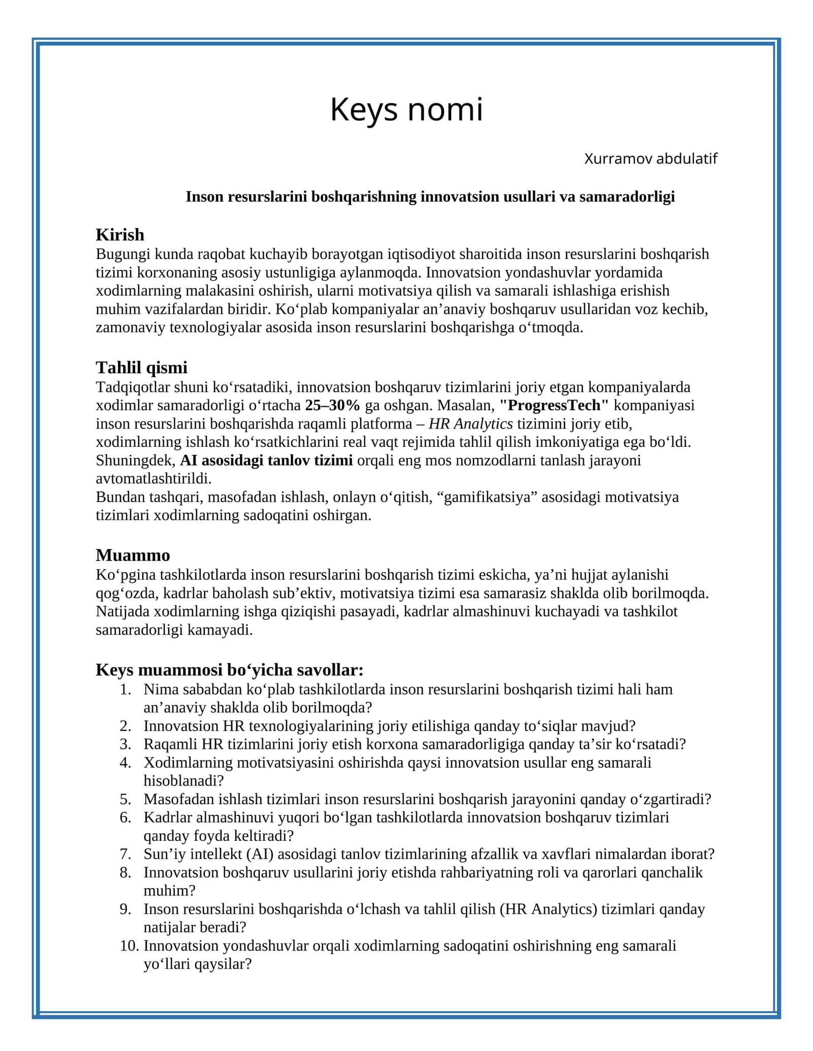 Inson resurslarini boshqarishning innovatsion usullari va samaradorligi 1