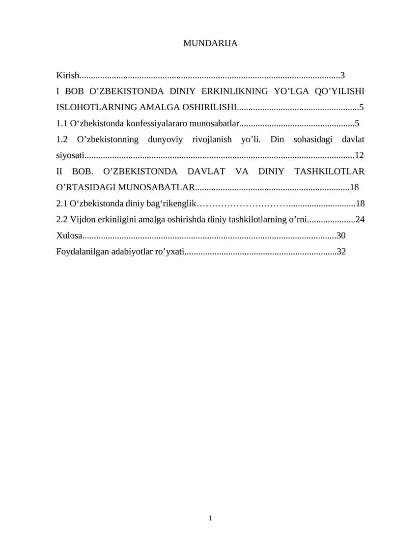 O'zbekistonda Diniy Erkinlikning Yo'lga Qo'yilishi Islohotlarning Amalga Oshirilishi 1