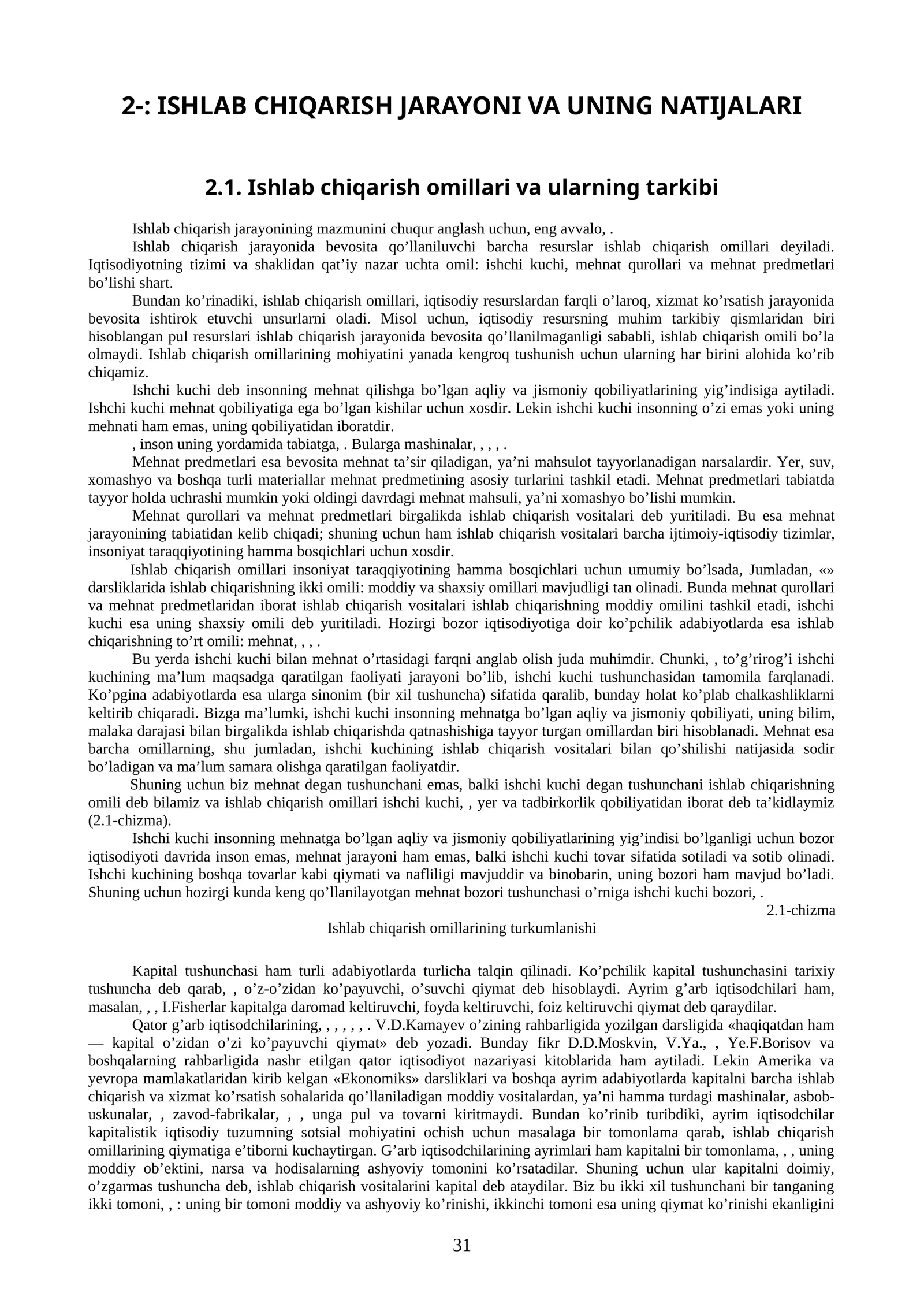 Ishlab chiqarish jarayoni va uning natijalari 1
