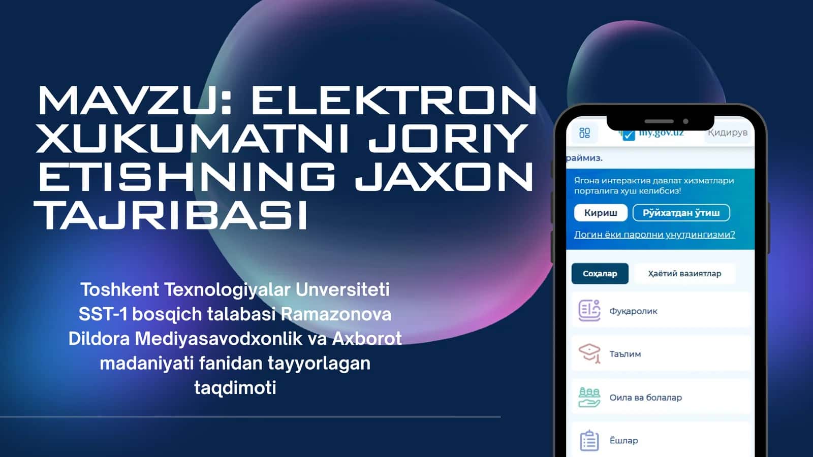 ELEKTRON XUKUMATNI JORIY ETISHNING JAXON TAJRIBASI 1