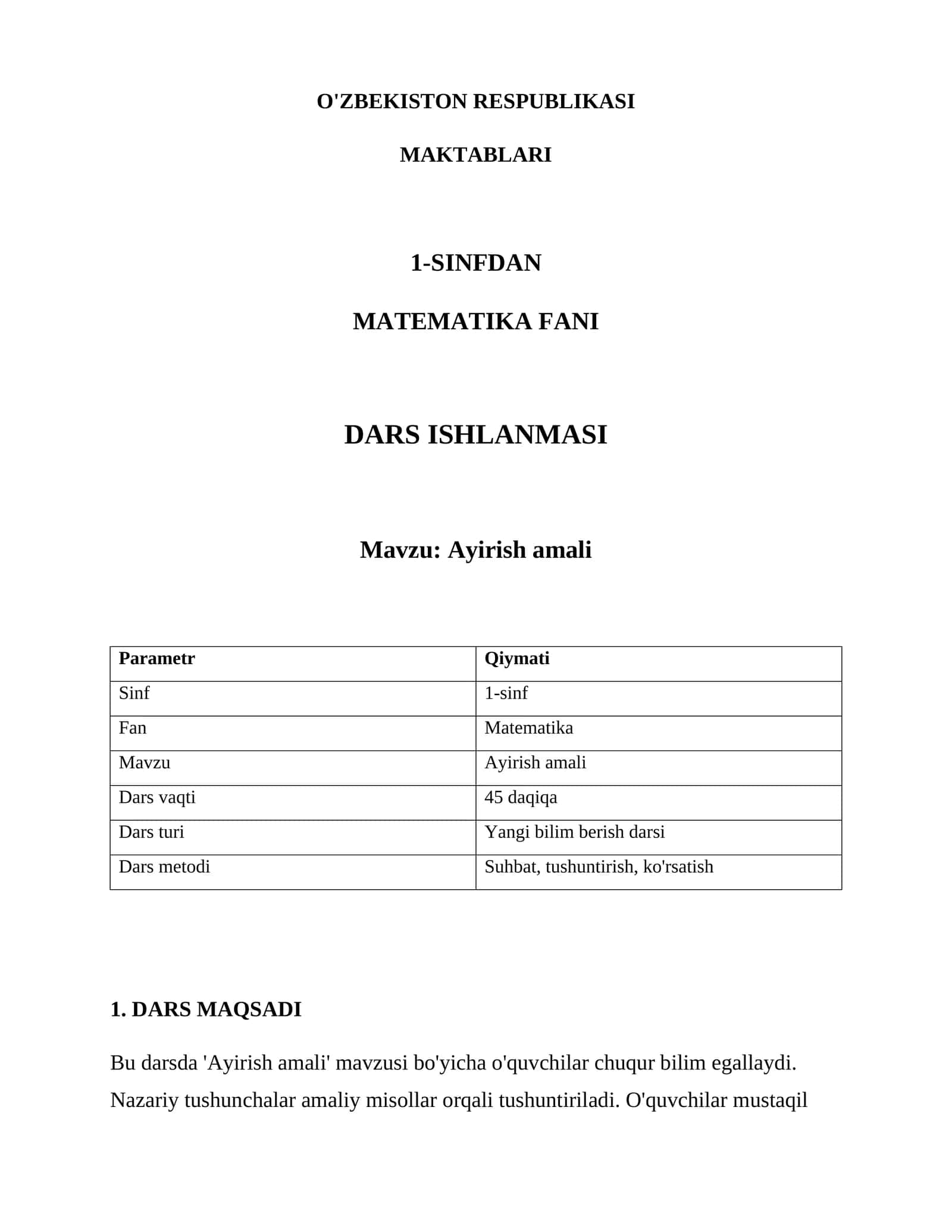 Ayirish amali 1