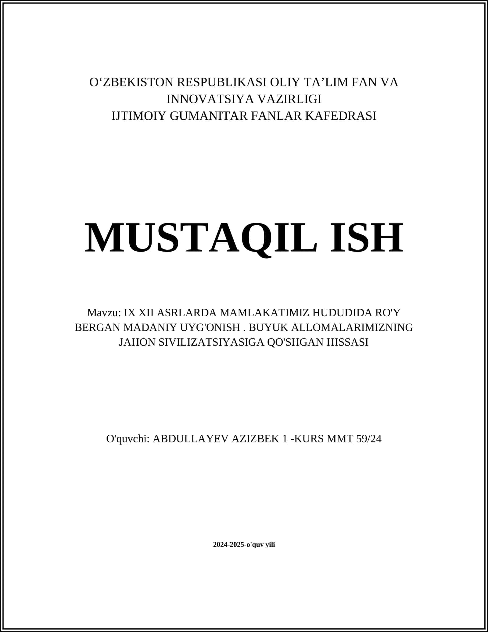 IX-XII asrlarda Mamlakatimiz hududida madaniy uyg'onish 1