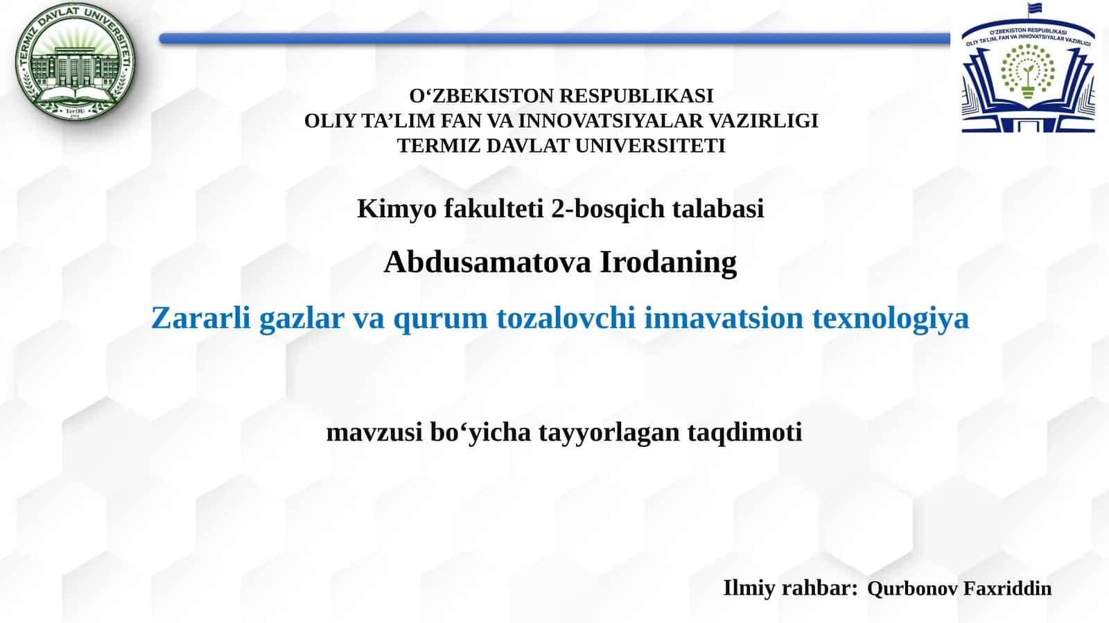 Zararli gazlar va qurum tozalovchi innovatsion texnologiya 1