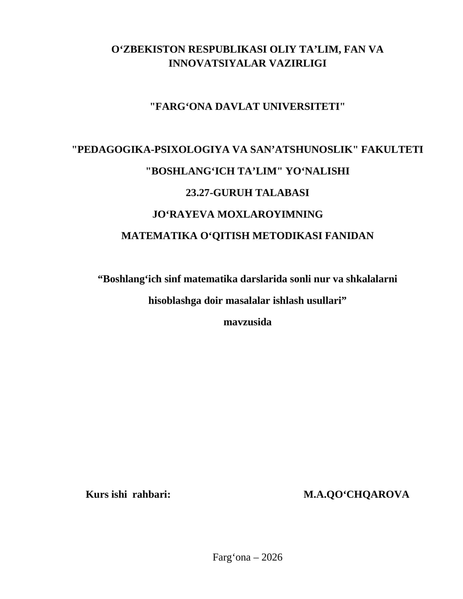 Boshlang‘ich sinf matematika darslarida sonli nur va shkalalarni hisoblashga doir masalalar ishlash usullari 1