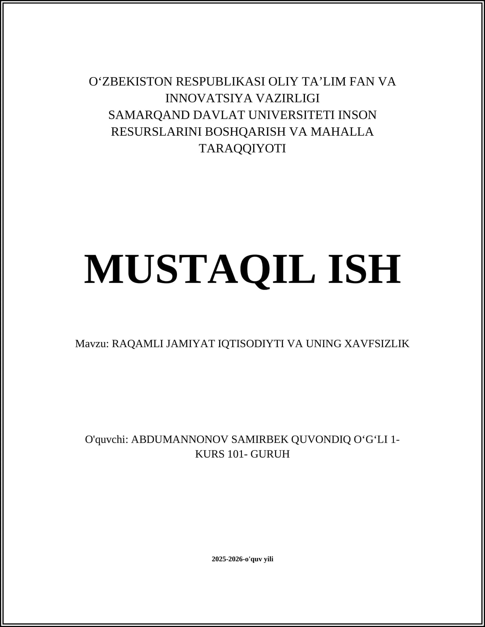 RAQAMLI JAMIYAT IQTISODIYTI VA UNING XAVFSIZLIK 1