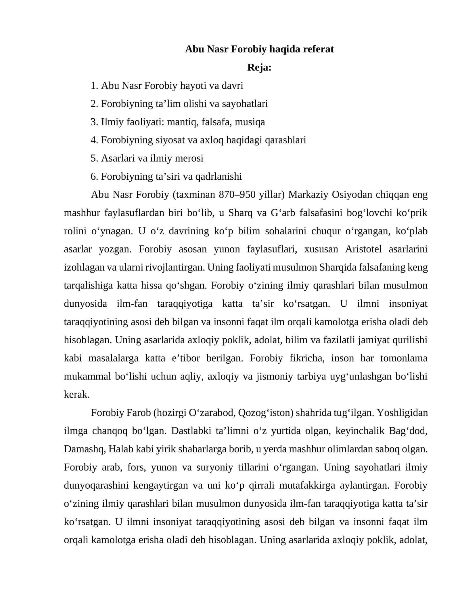 Abu Nasr Forobiy haqida referat 1