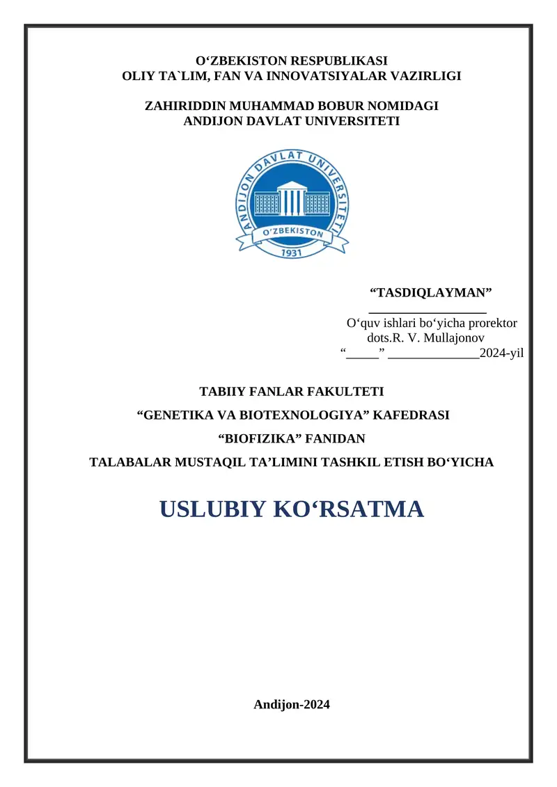 Talabalar mustaqil ta'limini tashkil etish bo'yicha uslubiy ko'rsatma 1