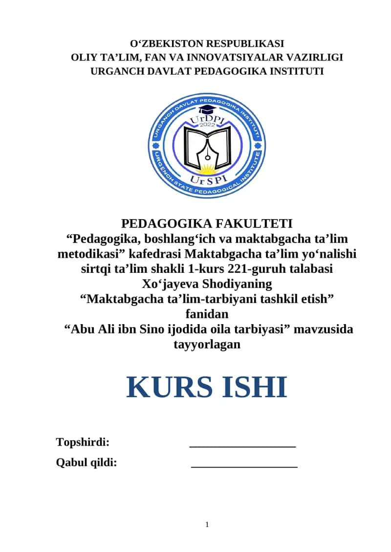 Abu Ali ibn Sino ijodida oila tarbiyasi. 1