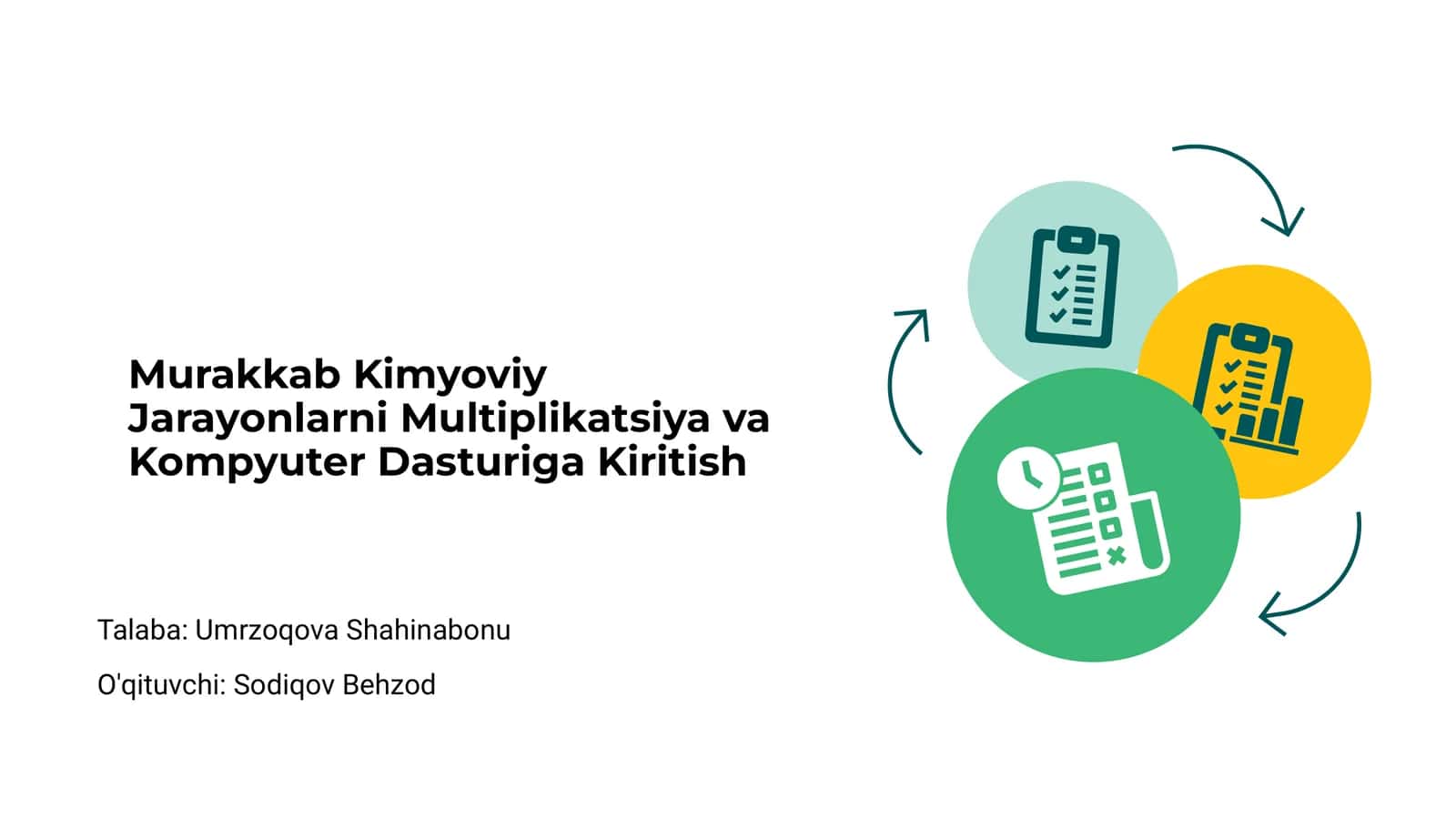 Murakkab Kimyoviy Jarayonlarni Multiplikatsiya va Kompyuter Dasturiga Kiritish 1