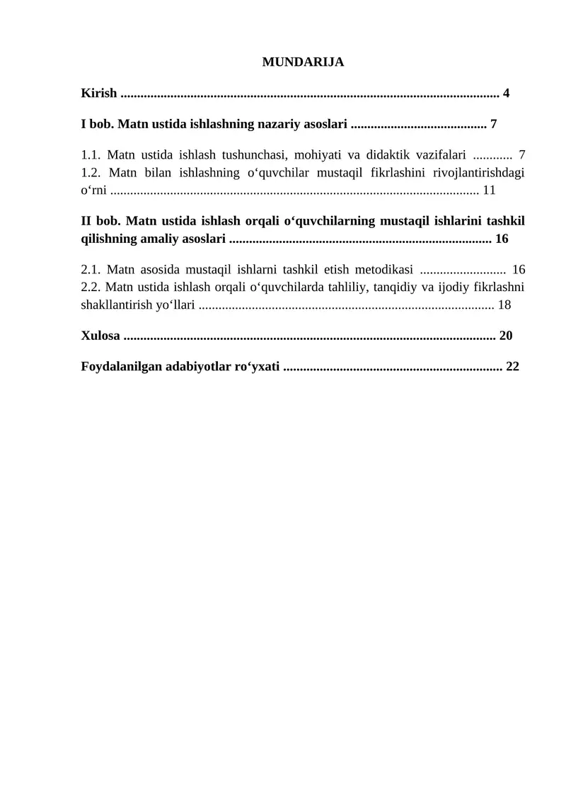 Matn ustida ishlash metodikasi 1