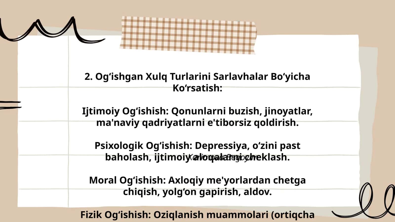 Og‘ishgan Xulq Turlarini Sarlavhalar Bo‘yicha Ko‘rsatish 1