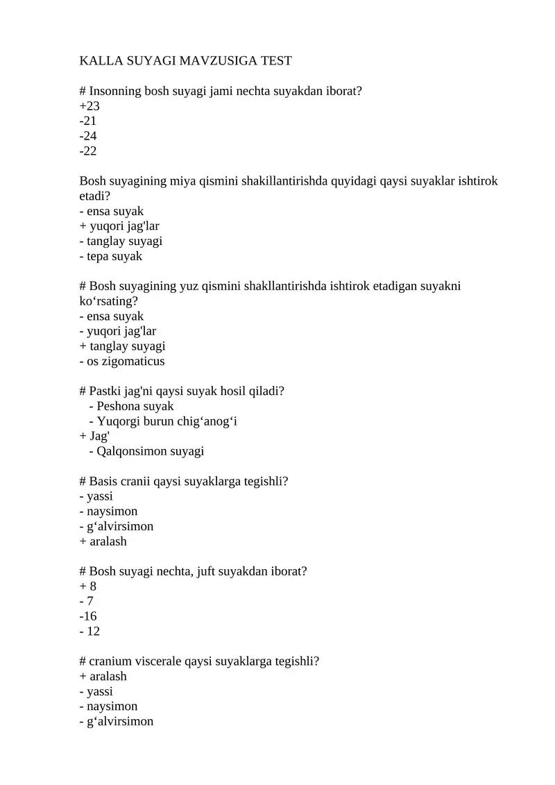 KALLA SUYAGI MAVZUSIGA TEST 1