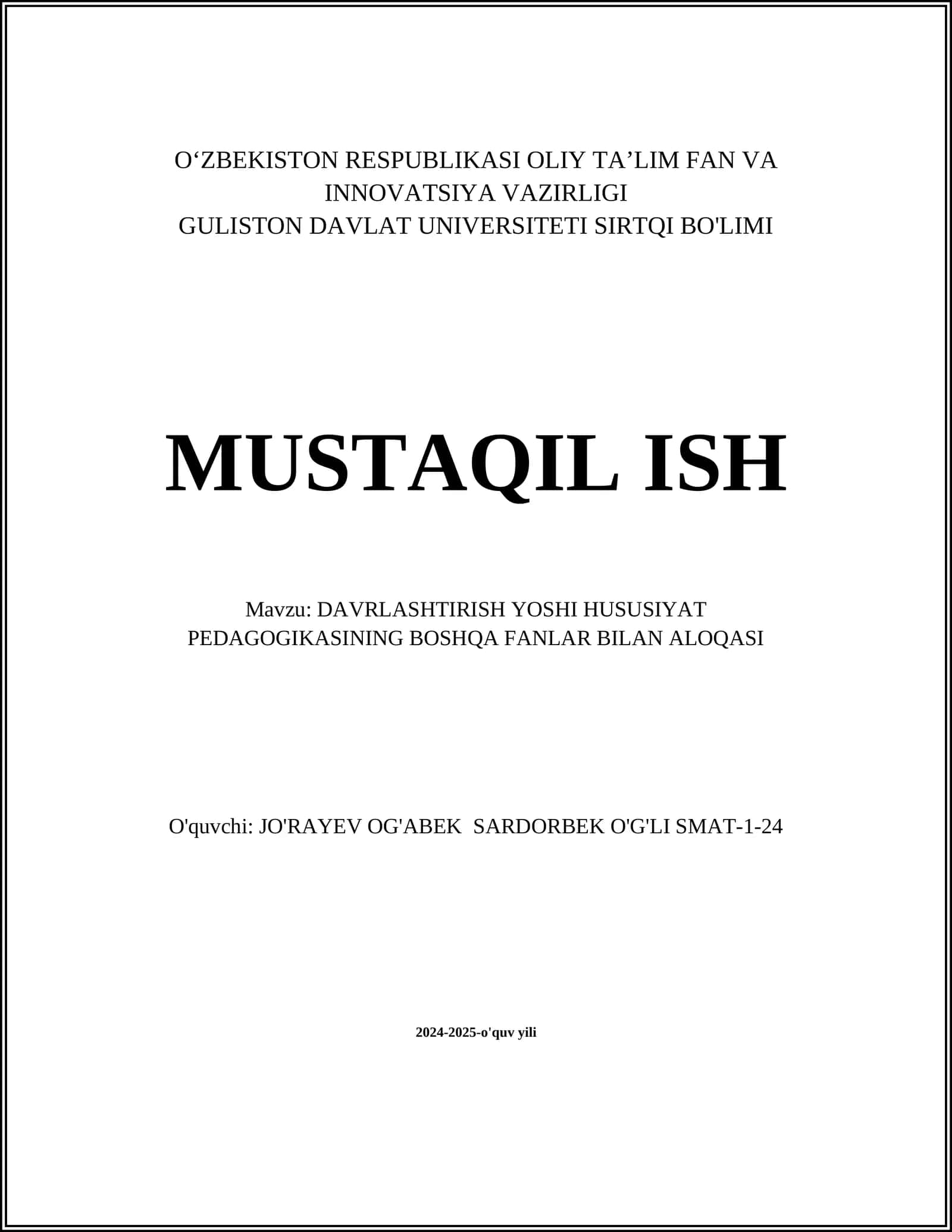 Informatsion texnologiyalar va DAVRLASHTIRISH YOSHI pedagogikasi 1