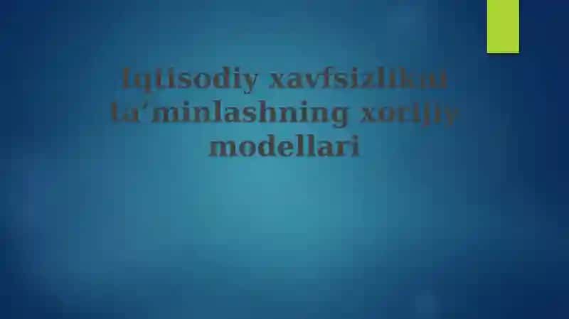 Iqtisodiy xavfsizlikning kontseptual asoslari