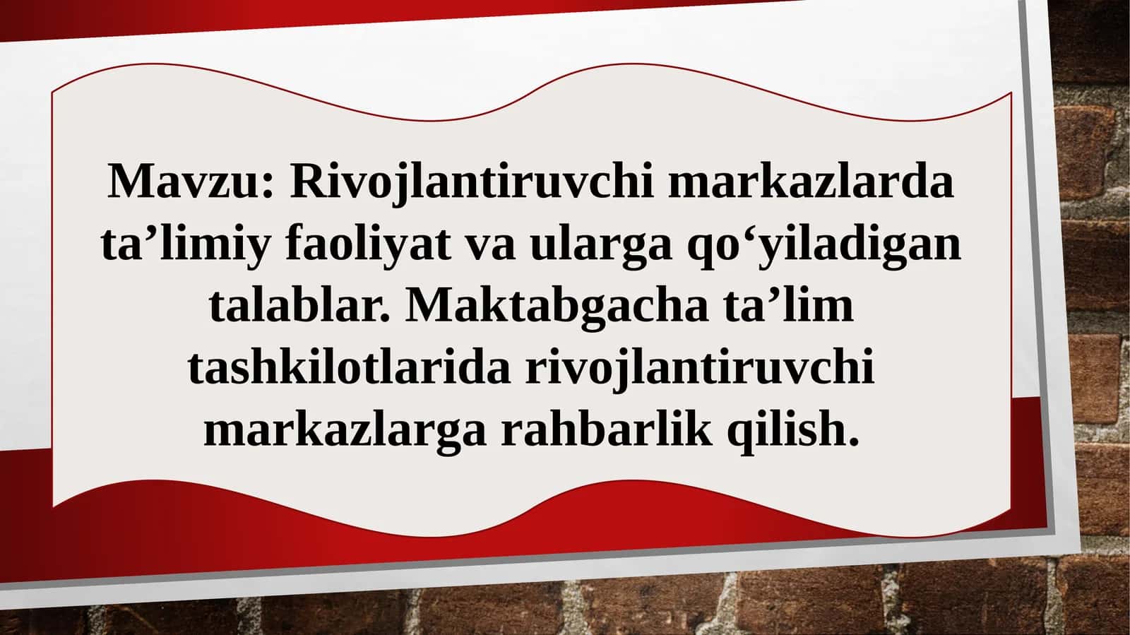 Rivojlantiruvchi markazlarda ta’limiy faoliyat va ularga qo‘yiladigan talablar. Maktabgacha ta’lim tashkilotlarida rivojlantiruvchi markazlarga rahbarlik qilish 1