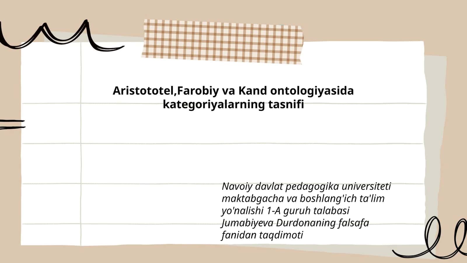 Aristototel,Farobiy va Kand ontologiyasida kategoriyalarning tasnifi 1