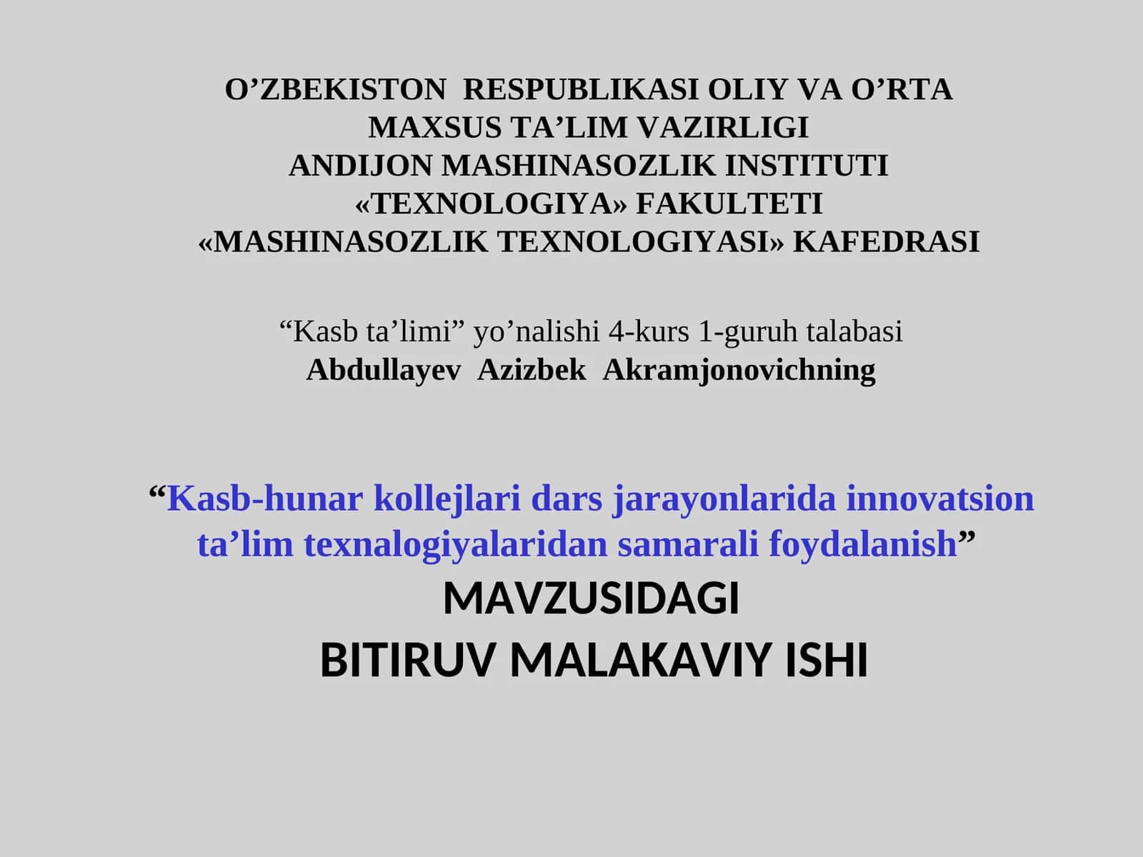 Kasb-hunar kollejlari dars jarayonlarida innovatsion ta’lim texnalogiyalaridan samarali foydalanish 1