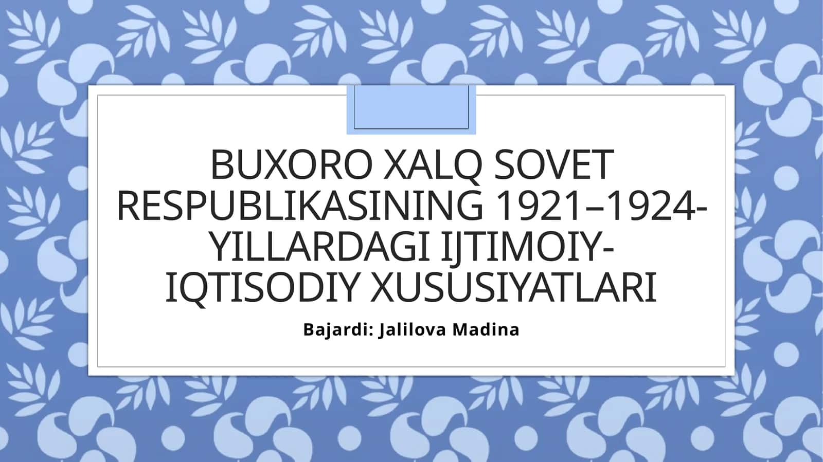 Buxoro Xalq Sovet Respublikasining 1921–1924-yillardagi ijtimoiy-iqtisodiy xususiyatlari 1