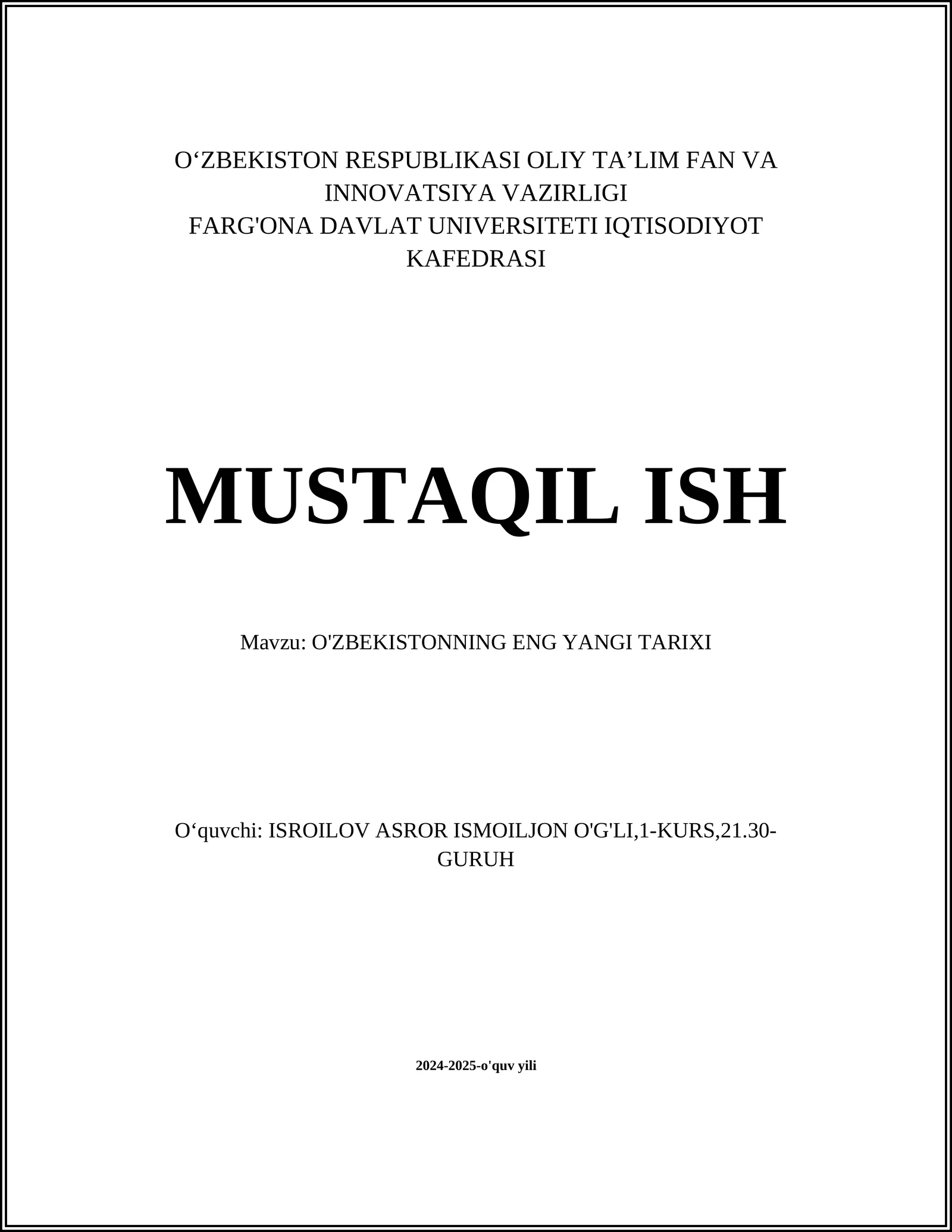 O'ZBEKISTONNING ENG YANGI TARIXI 1