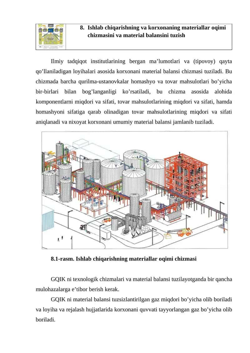 Ishlab chiqarishning va korxonaning materiallar oqimi chizmasini va material balansini tuzish 1